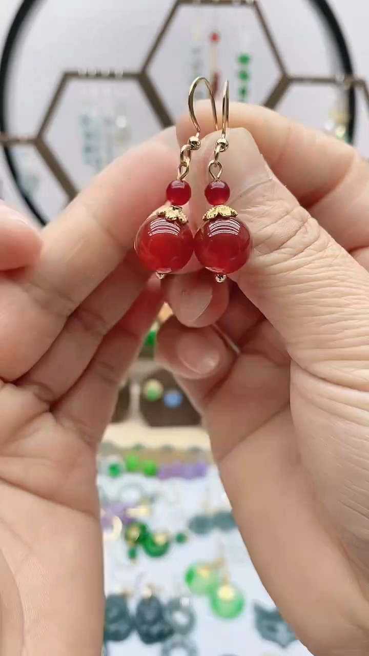 银S925镶嵌南红玛瑙耳饰77