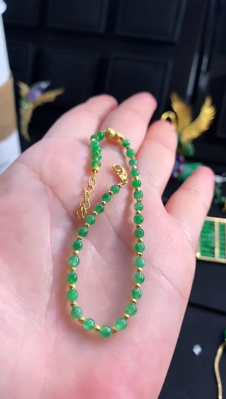 【闪购商品】翡翠手链18K金镶嵌手链
