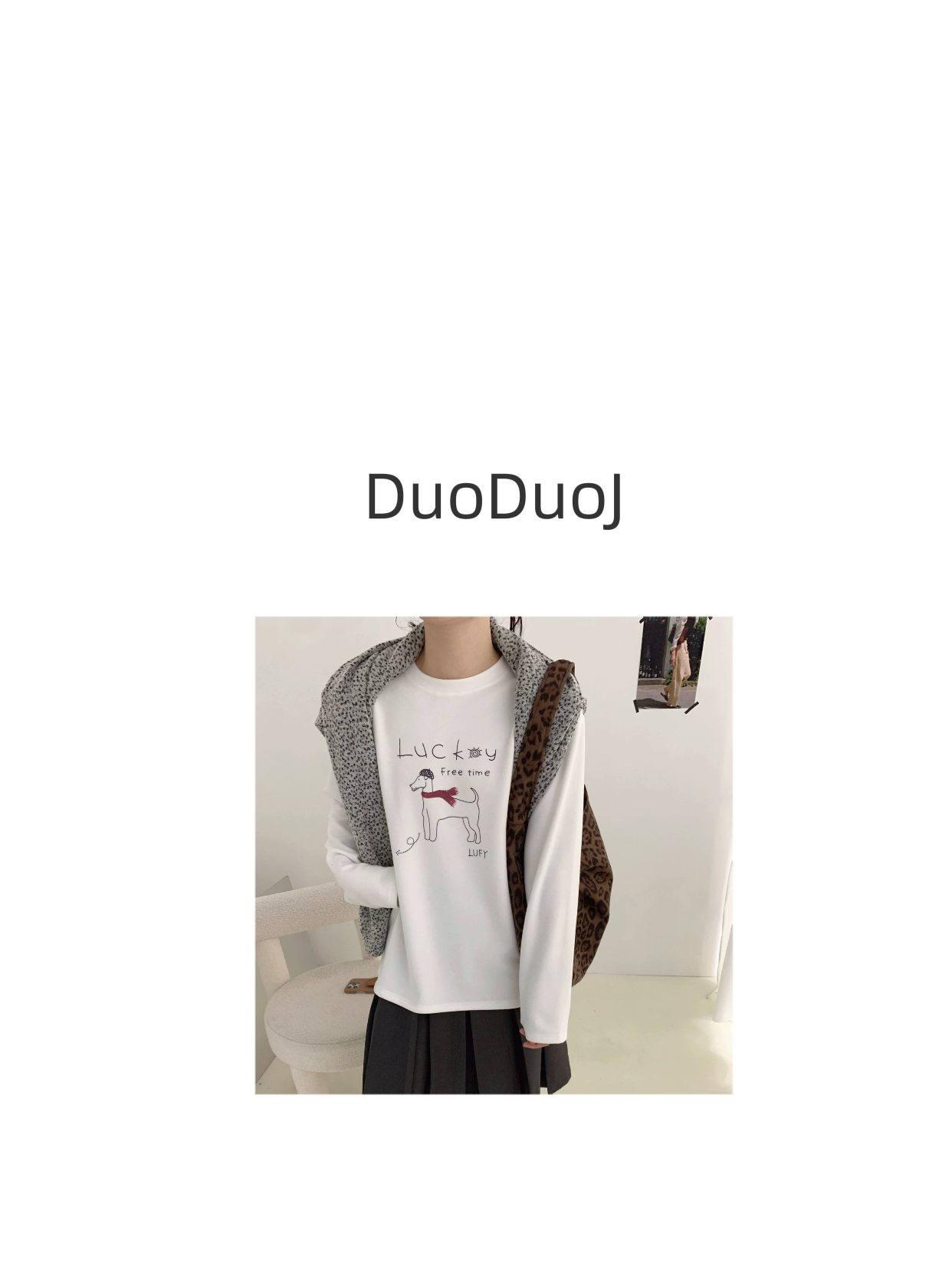 【DuoDuoJ】【围巾狗狗】韩系休闲百搭设计师加绒T恤打底
