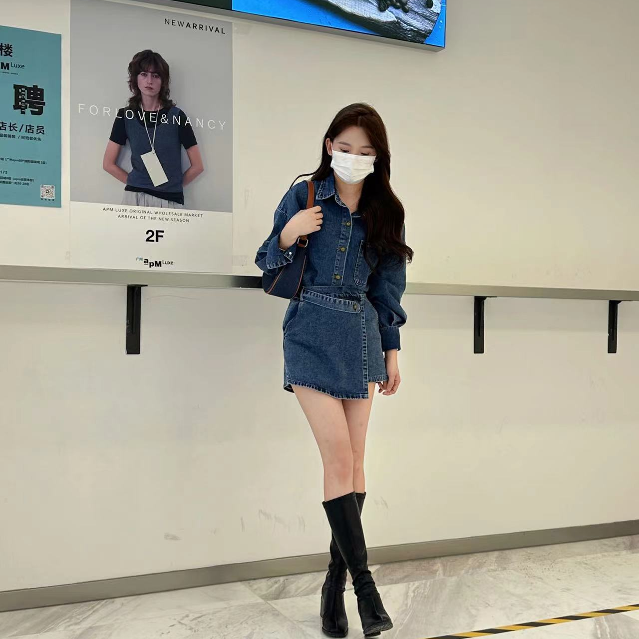 牛仔二件套女休闲高腰短裙复古小个子时尚百搭套装短裤中长款衬衫