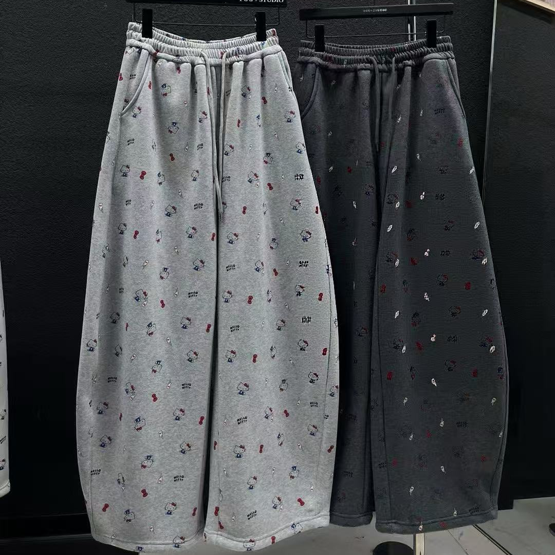 LIN美人女装杂货铺 潮牌kiti时尚宽松弯刀裤显瘦保暖加绒休闲裤