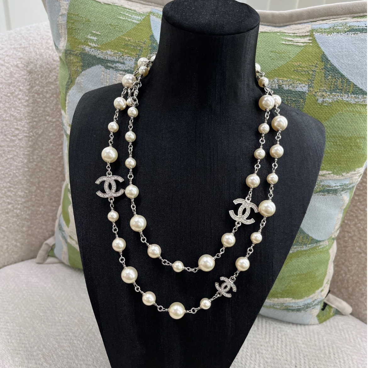 99新 Chanel/香奈儿 蔚蓝/双c 珍珠项链 毛衣链