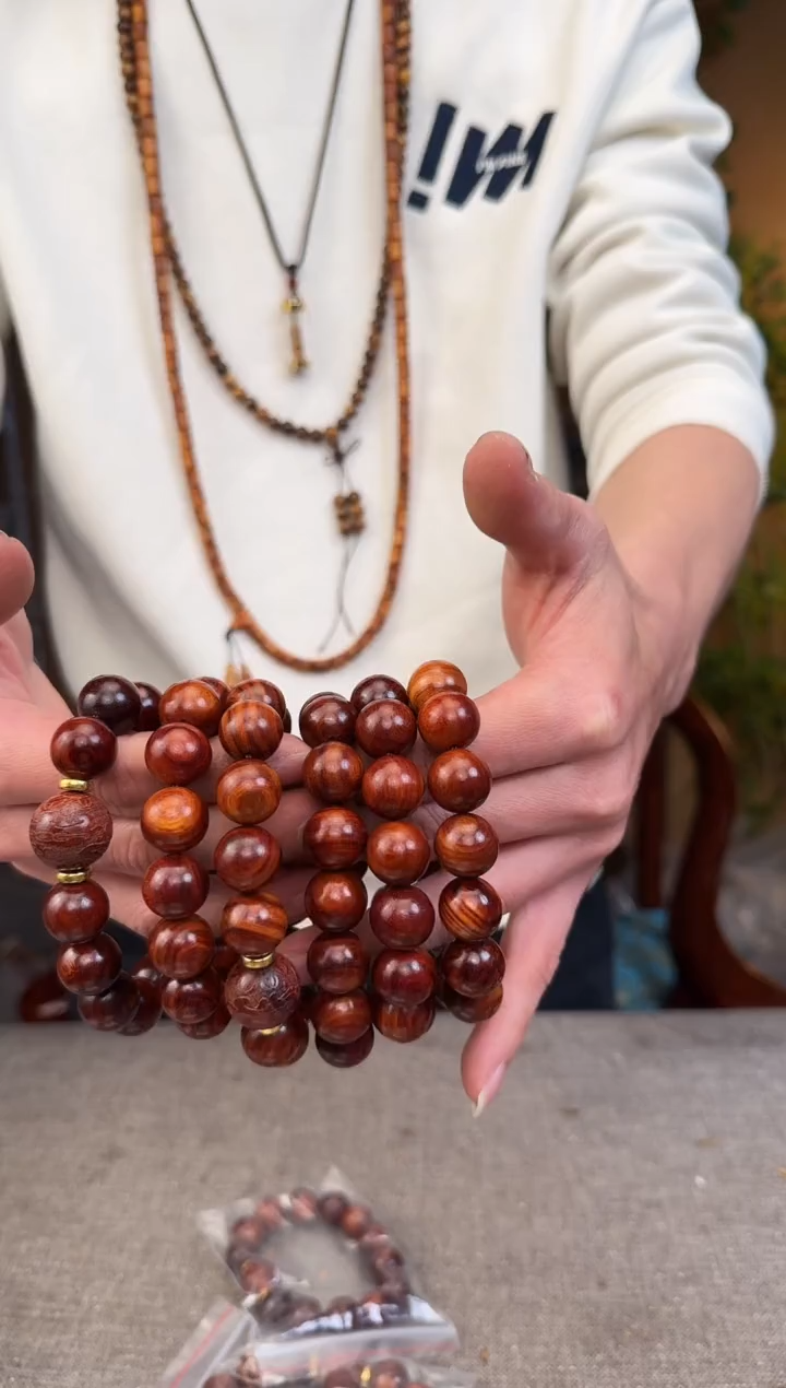 【闪购商品】花梨木类手串/手链黄花梨虎皮纹雕刻配饰单圈