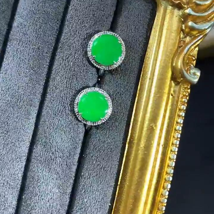 【清货】翡翠圆牌耳饰-18k金-多样性发其一PYD09|CXQ4