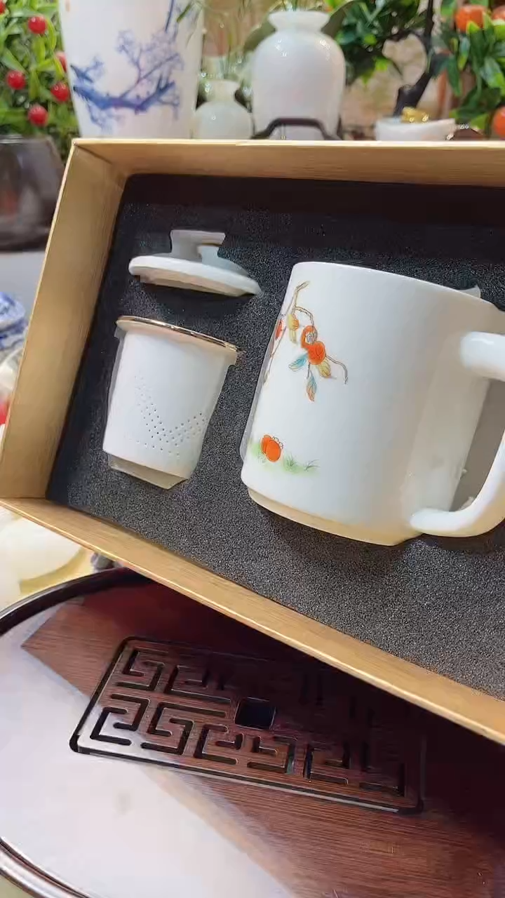 瓷片德艺茶器直播间@@柿子办公杯