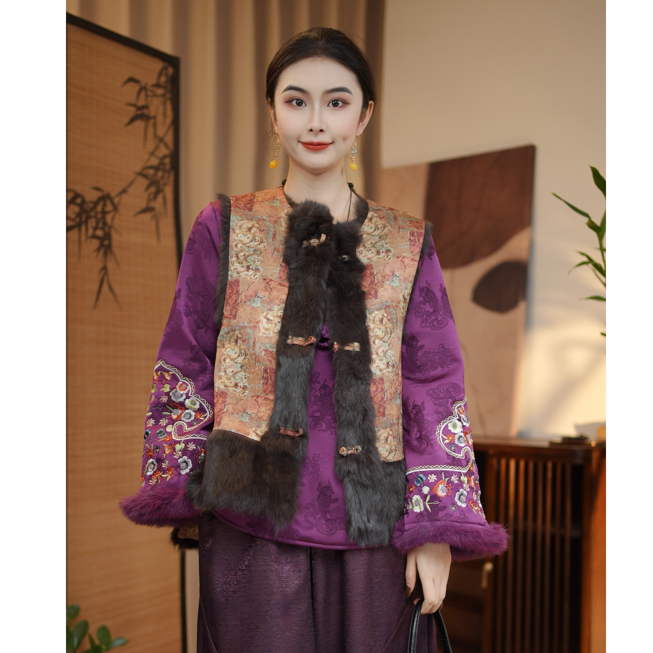 芳华秋冬新中式气质百搭显瘦国风老钱风加厚双面穿马甲上衣女