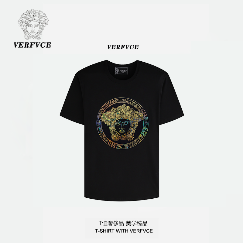 VERFVCE/Phecda高级感士黑色t恤设计师男装衣服夏季穿搭短袖