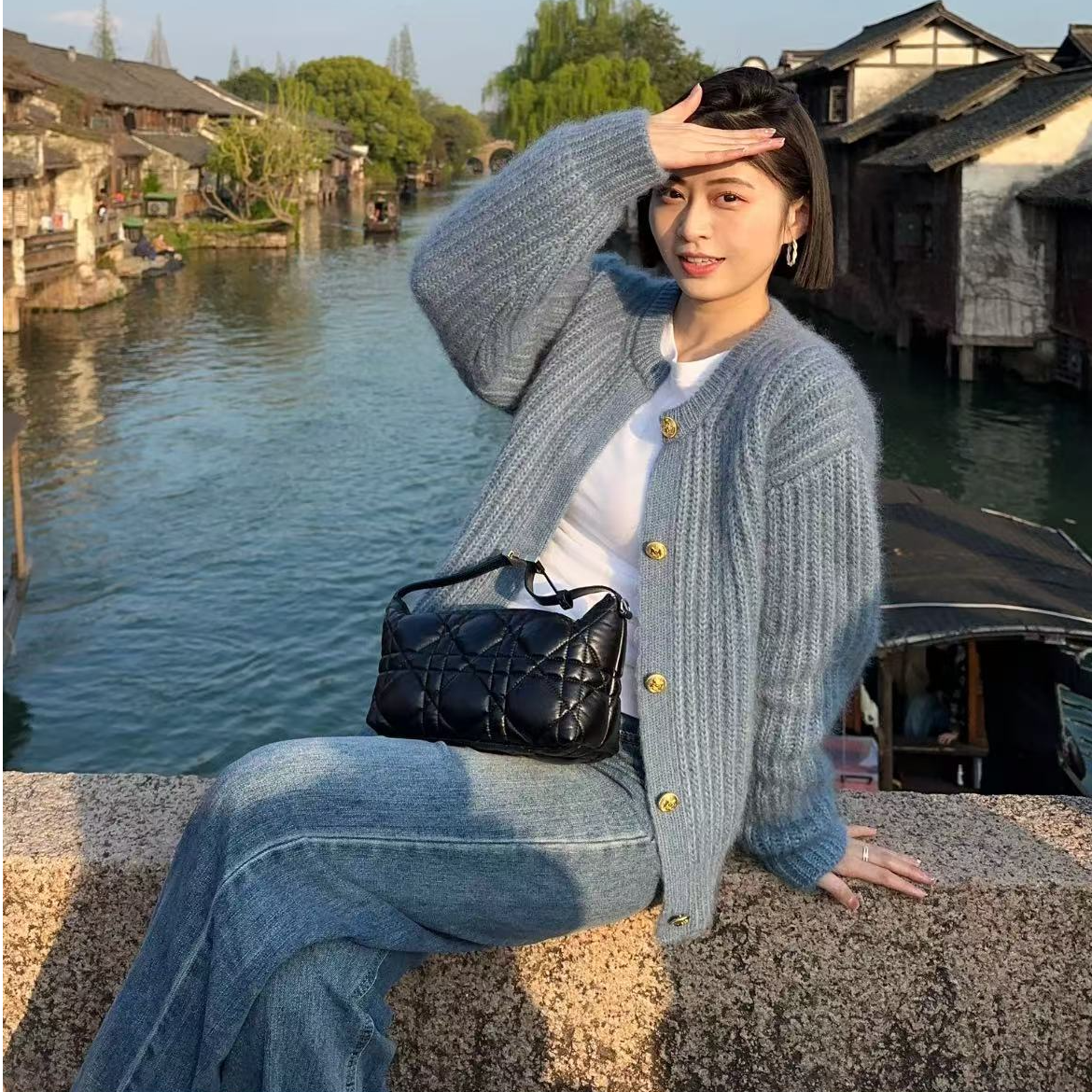 全新未使用 Celine/思琳 针织长袖开衫 蓝色/M