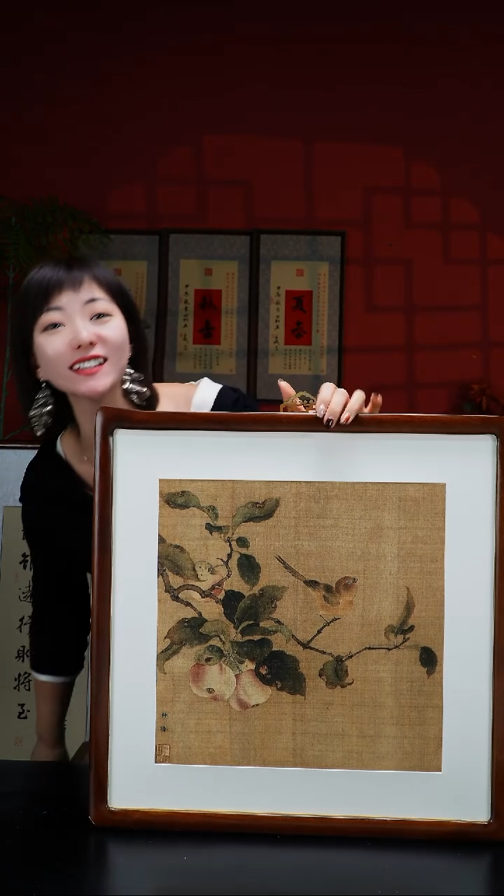 实木横款53*53果熟来禽图