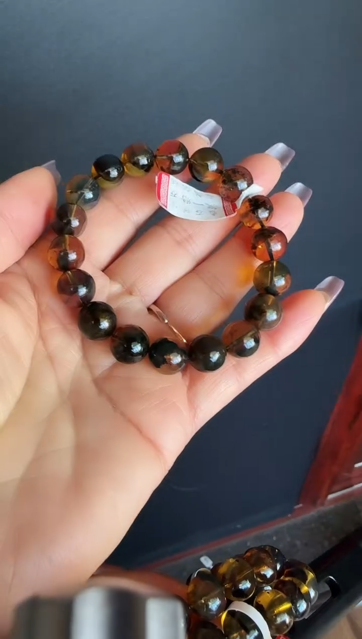 手串琥珀未镶嵌#24缅甸琥珀星际蓝翁珀手串10mm