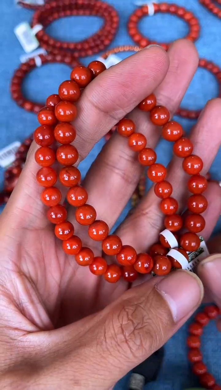 未镶嵌手串南红玛瑙N24凉山瓦西料柿子锦单圈多样性发其一