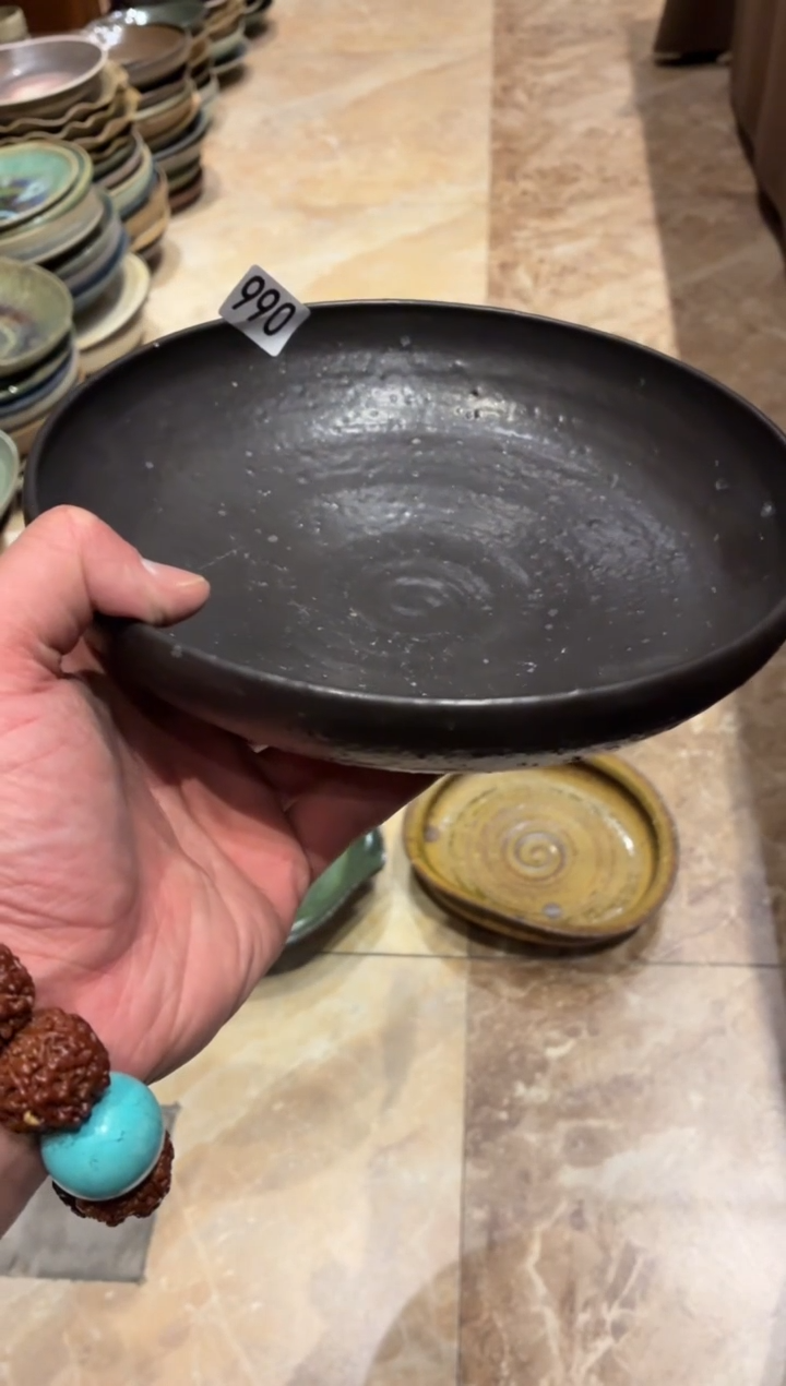 瓷片福*990  微瑕黑陶手工盘1个