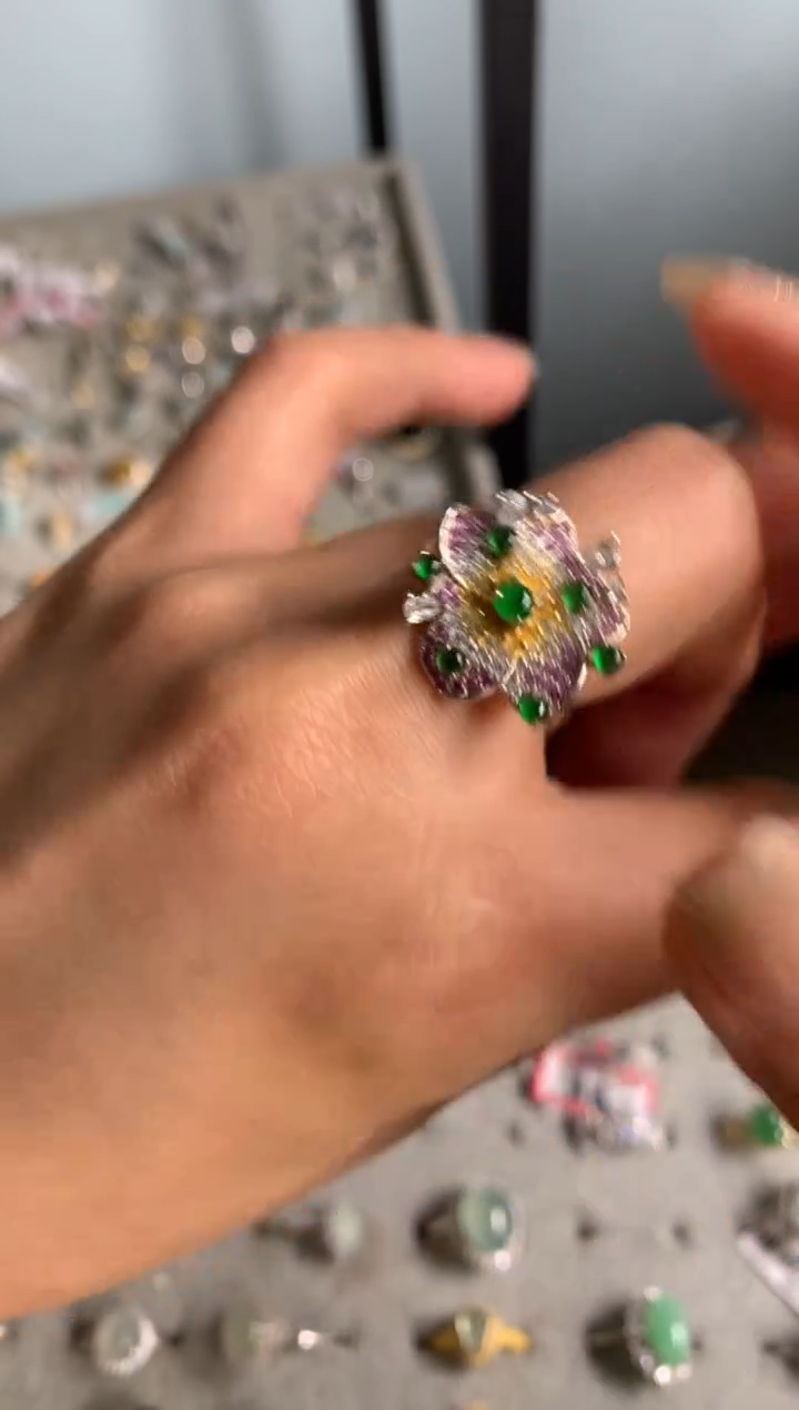 银S925镶嵌戒指翡翠5