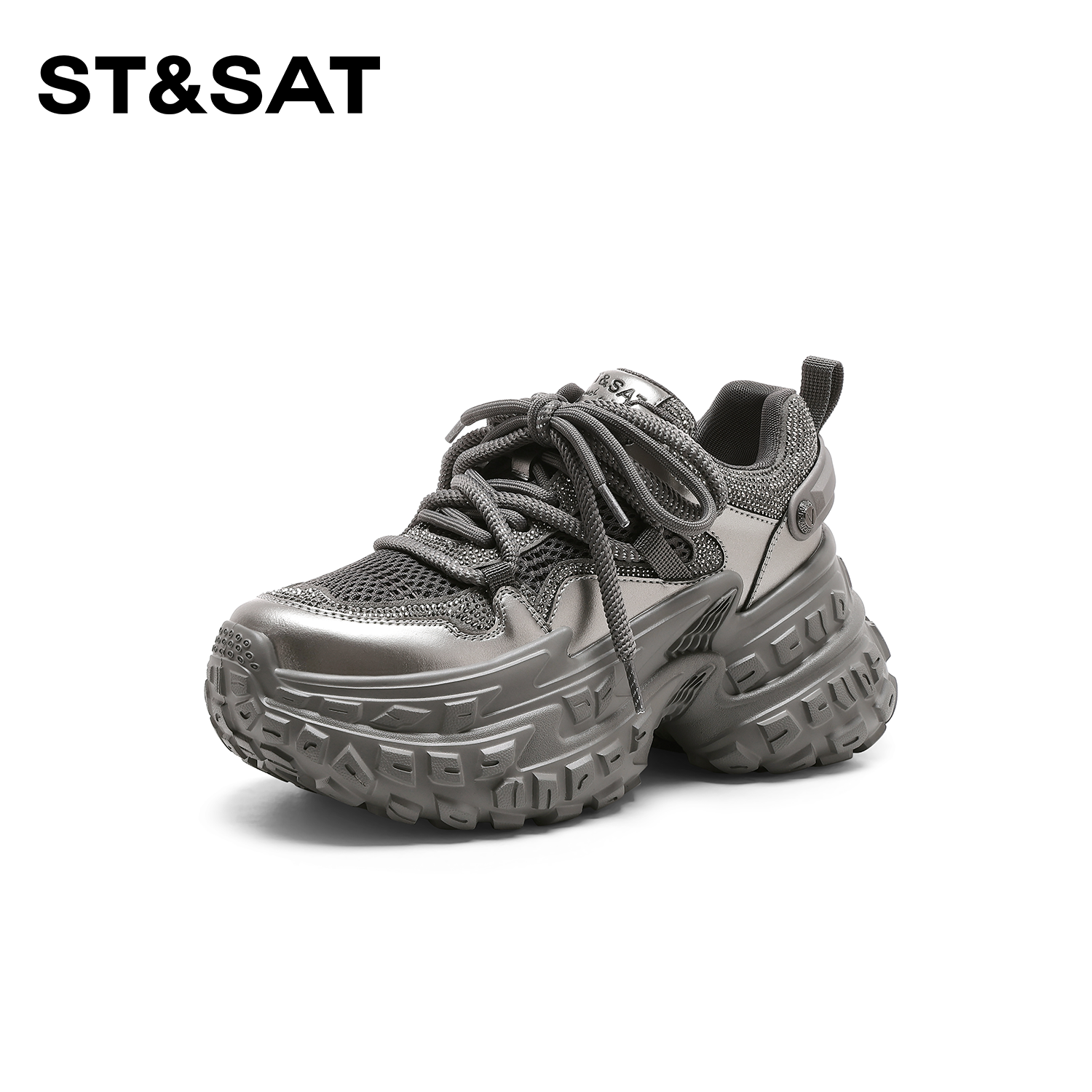 St&Sat/星期六高级感ins水钻老爹鞋女2024春秋新款增高休闲运动鞋