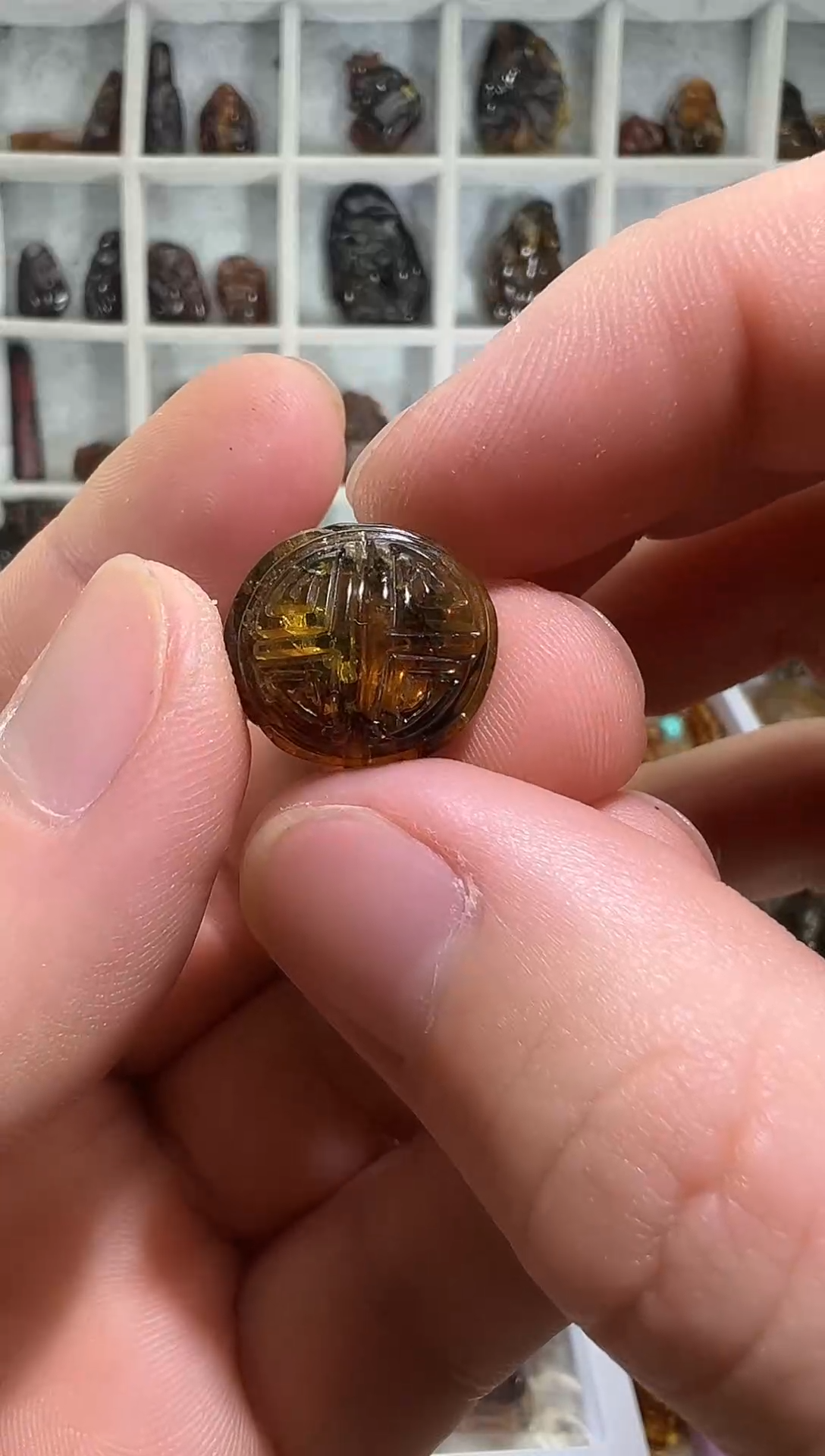 植物珀颈饰未镶嵌抚顺琥珀17mm雕刻福禄单珠