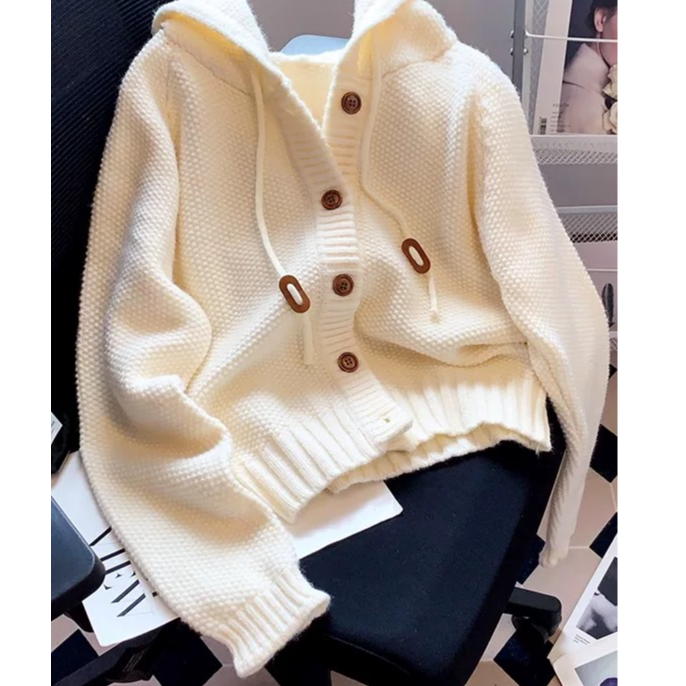 【李姑娘专属】81815显瘦百搭连帽抽绳针织开衫