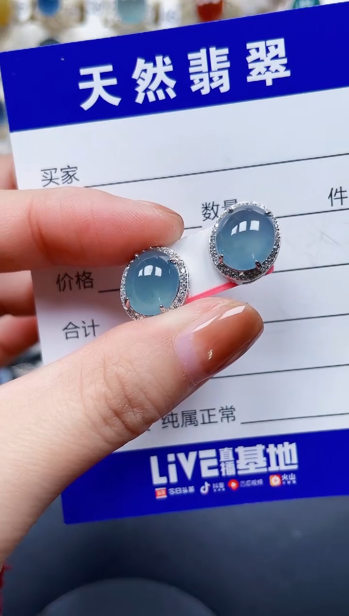 银S925镶嵌翡翠耳饰296