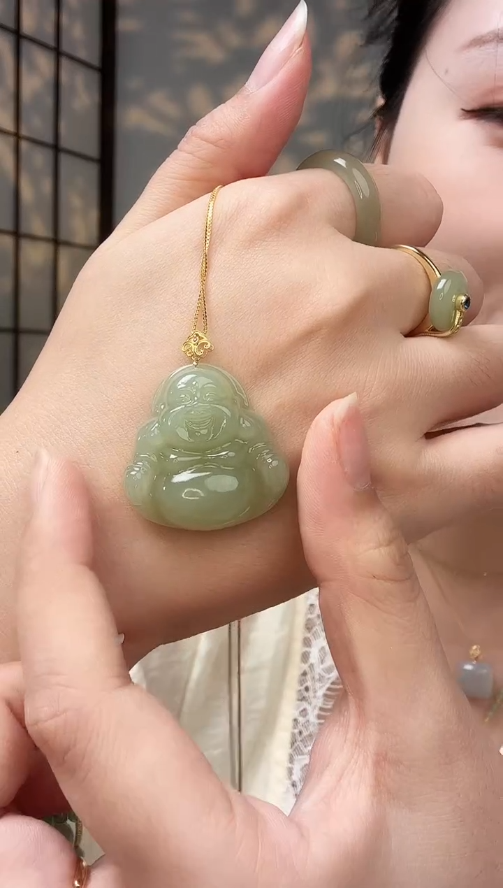 和田玉18K金镶嵌吊坠(赠链)新款18k佛公  多样性发一件