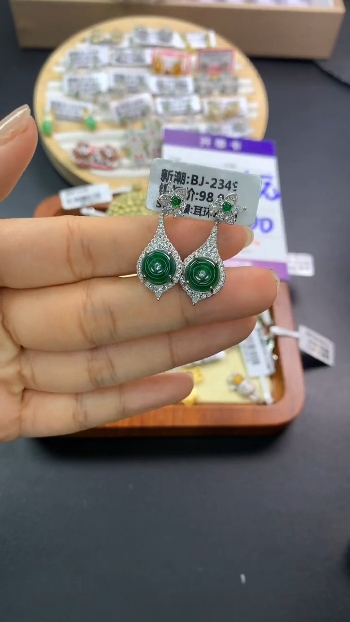 翡翠戒指银S925镶嵌翡翠 蛋面 银S925镶嵌