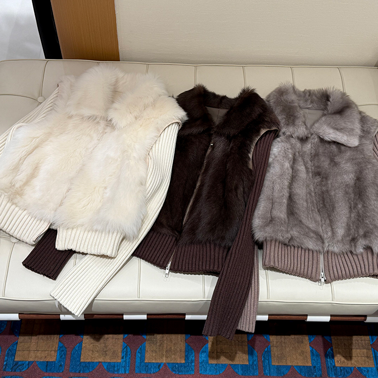 InMax秋冬新款进口国王托卡三色直毛皮毛一体外套翻领可脱卸马甲