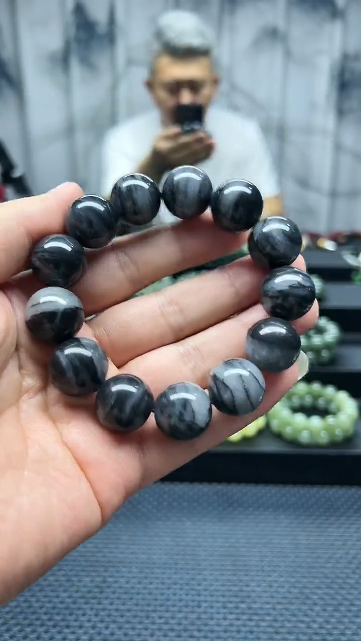 手串未镶嵌和田玉聚墨青花卡18纯天然拍一发一