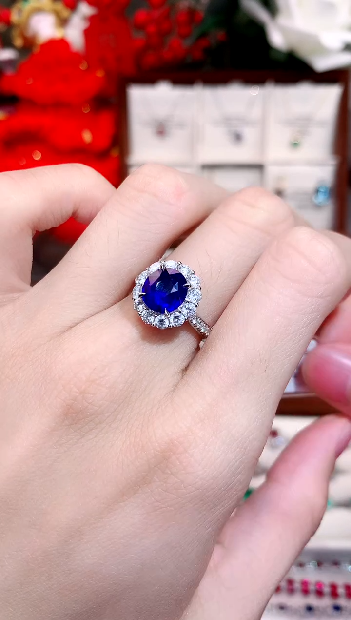 【闪购商品】蓝宝石戒指18K金镶嵌3ct/天然宝石/七天无理由