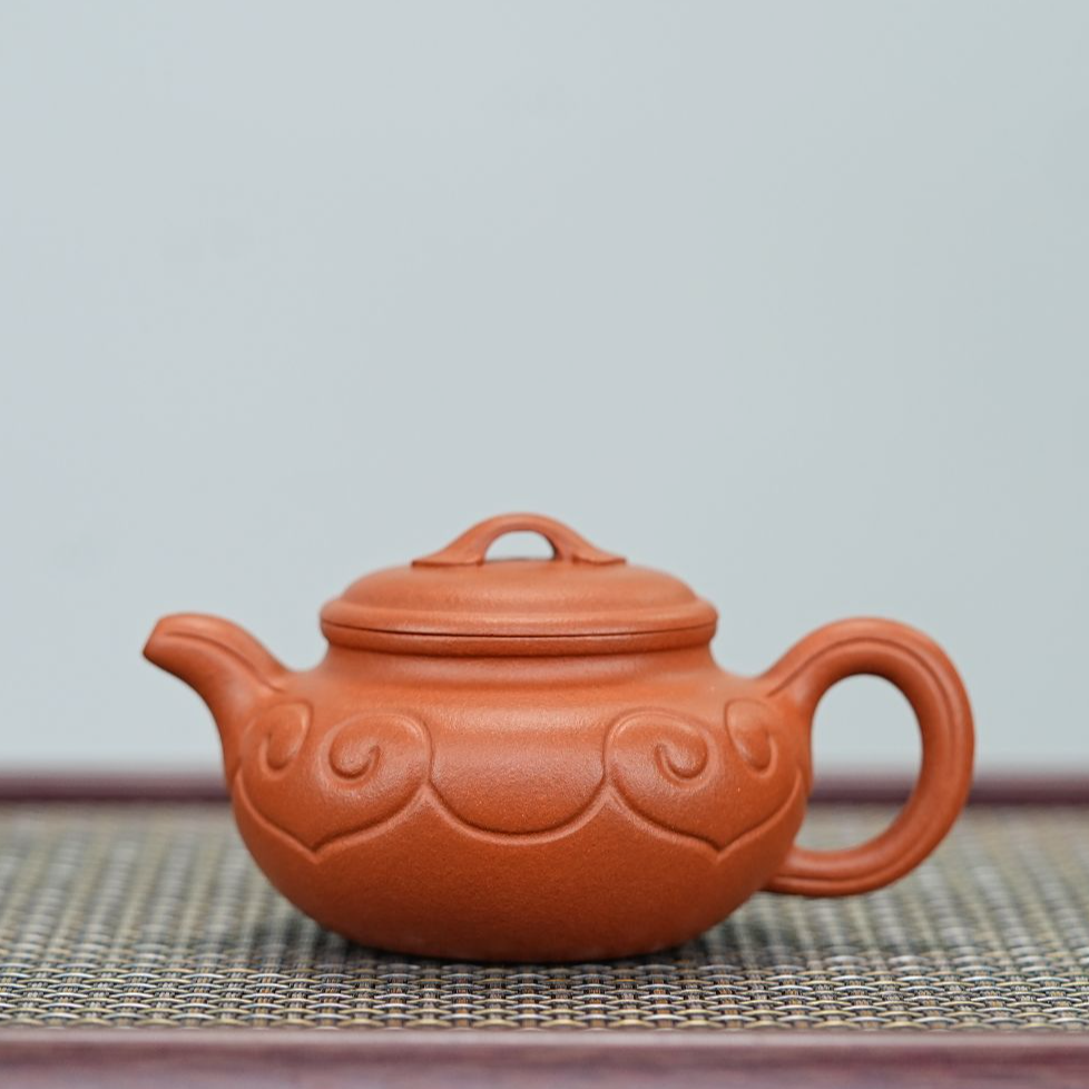 宜兴原矿紫砂壶 龙山朱砂 全手工 小仿古如意壶 紫砂壶 150CC