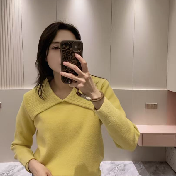 【娜姐家】9995时尚设计感重工翻领韩国绒毛衣