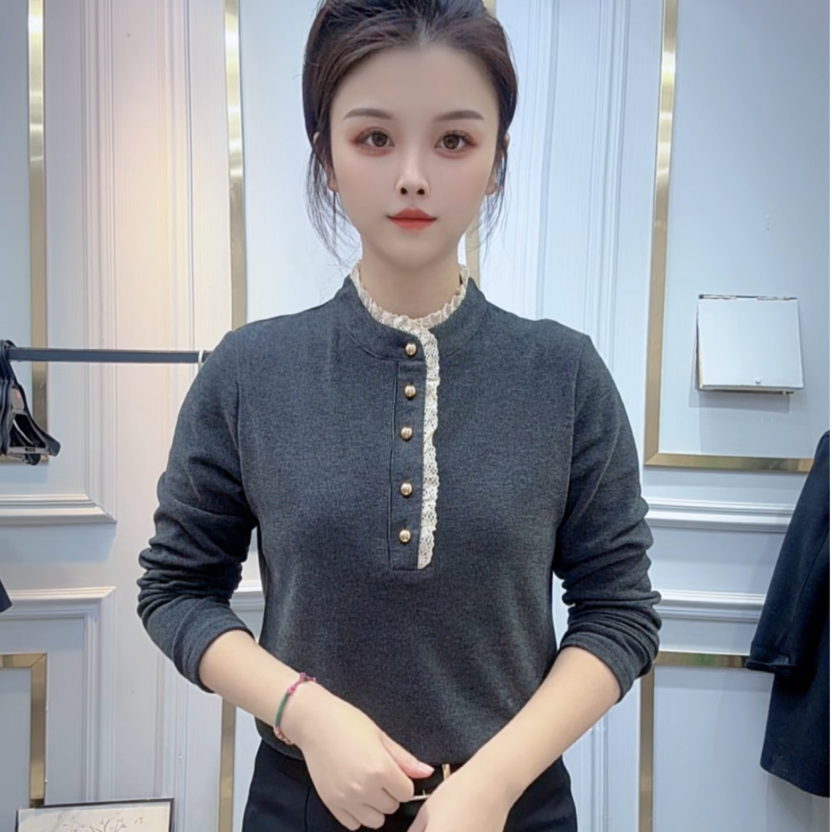 2025冬季新款一体绒木耳领衬衫女设计感时尚简约气质洋气百搭上衣