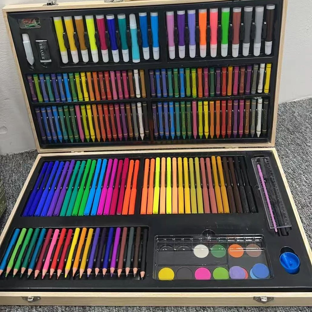 【514团队 露老师】180件木盒画笔套装培训礼品毕业礼物水彩笔蜡笔