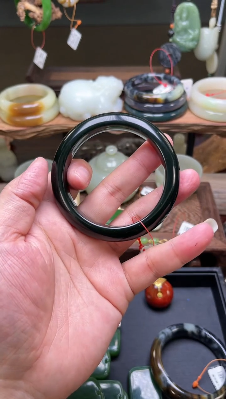 【闪购商品】和田玉手镯未镶嵌60圈青海希拉矿青玉手镯9002277