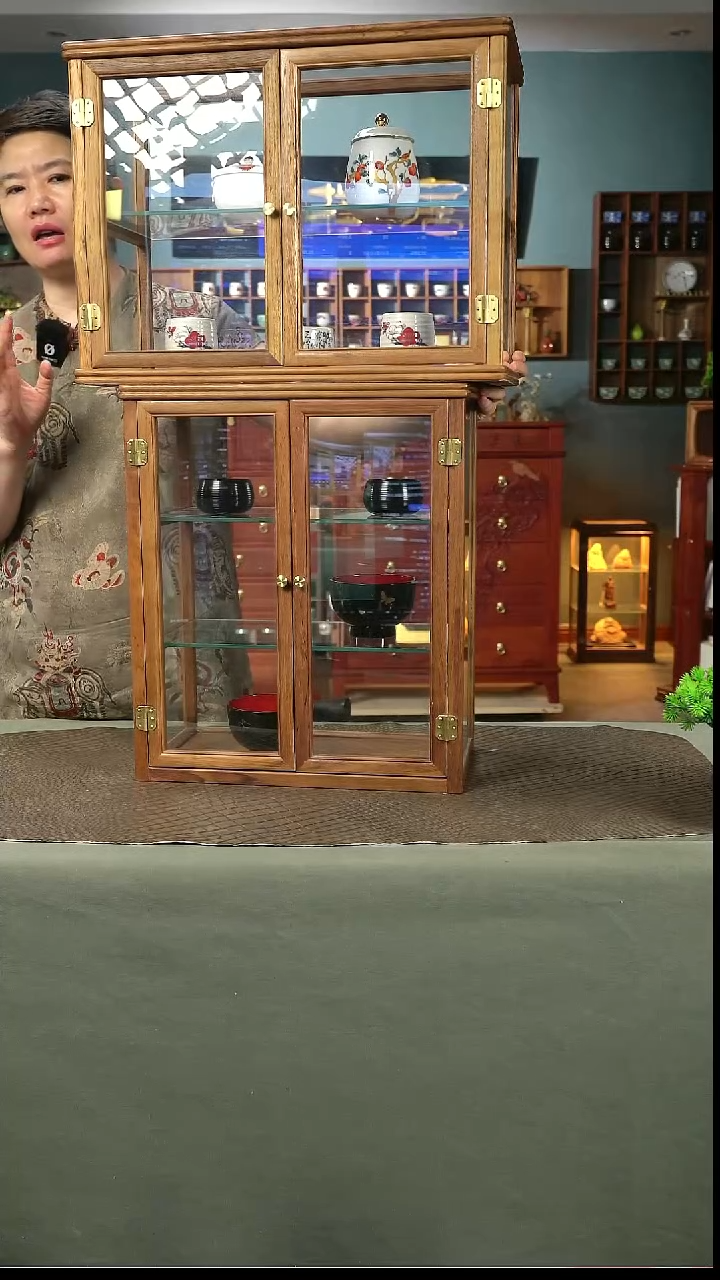 木C*M老柚木三层玻璃柜（带腿）