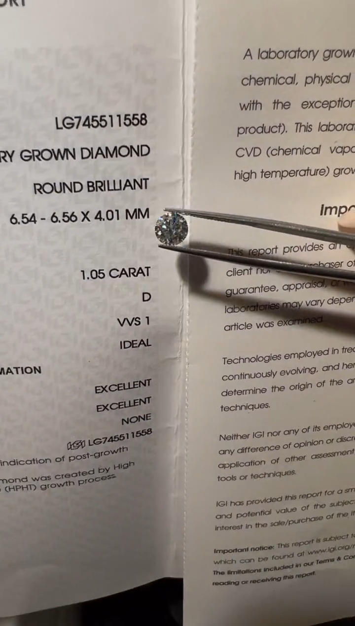 裸石合成钻石W*HLG1558   1.05ct