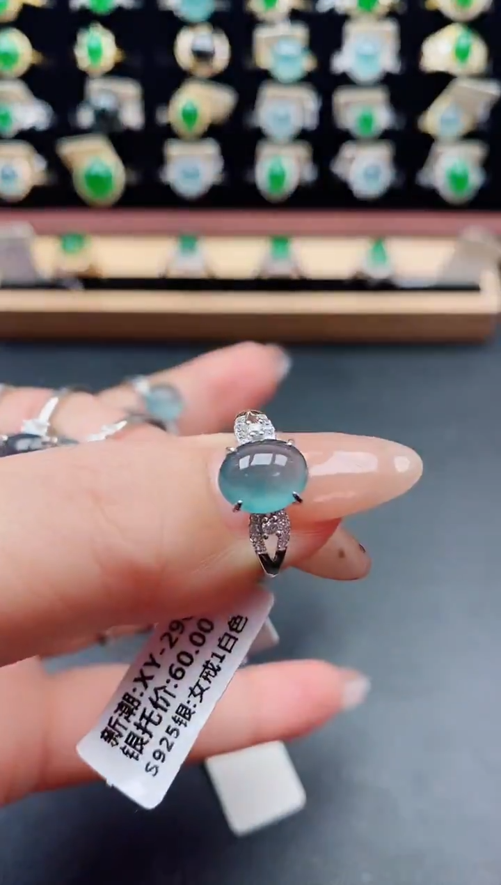 银S925镶嵌戒指翡翠1