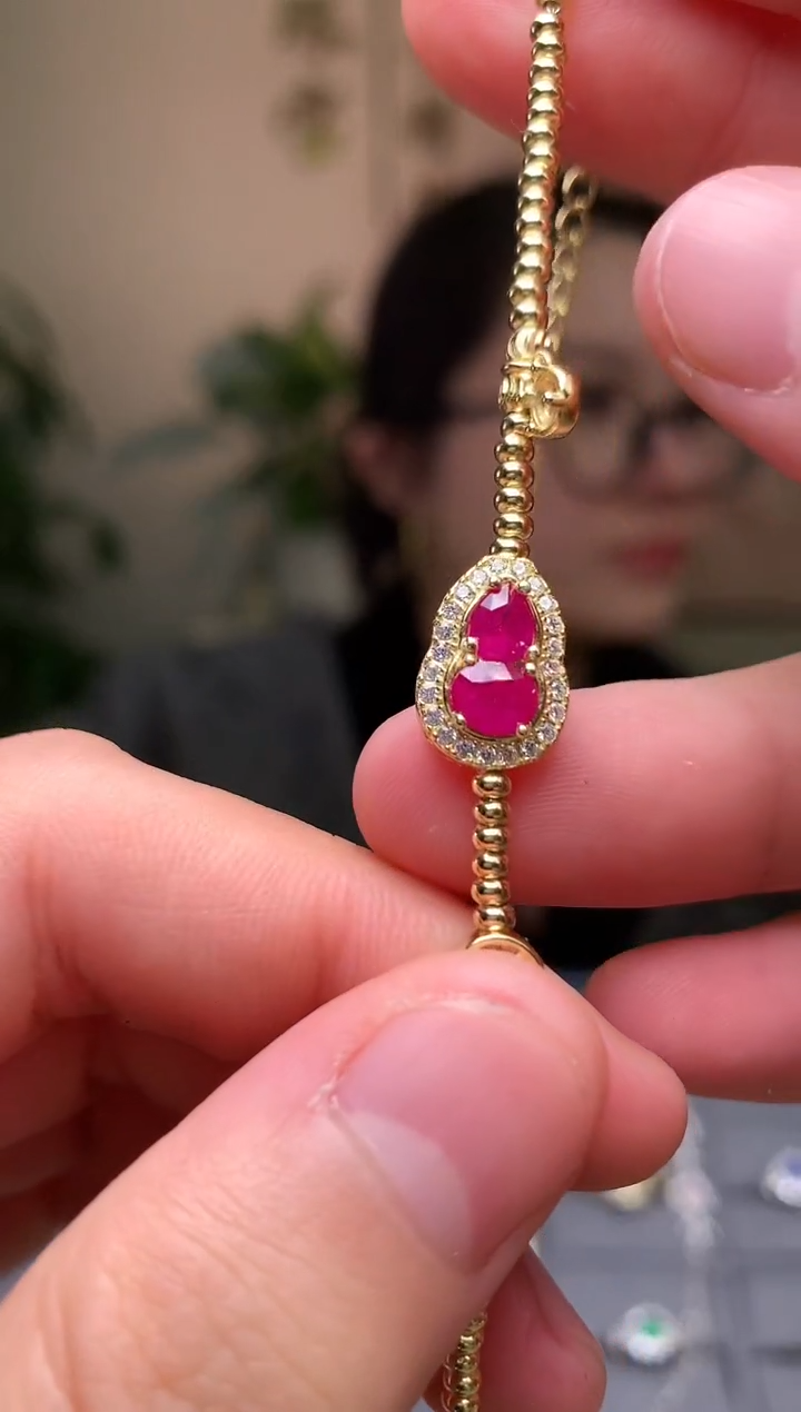 银S925镶嵌手链红宝石手链