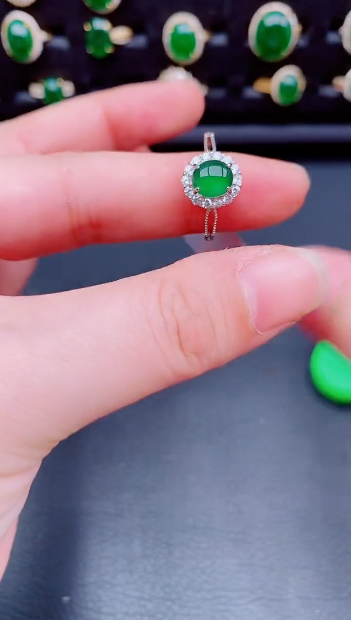 【闪购商品】翡翠戒指银S925镶嵌天然a货翡翠163