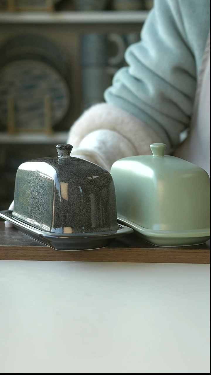 陶瓷出波兰陨石灰+薄荷绿黄油盒20cm@4-2@微瑕