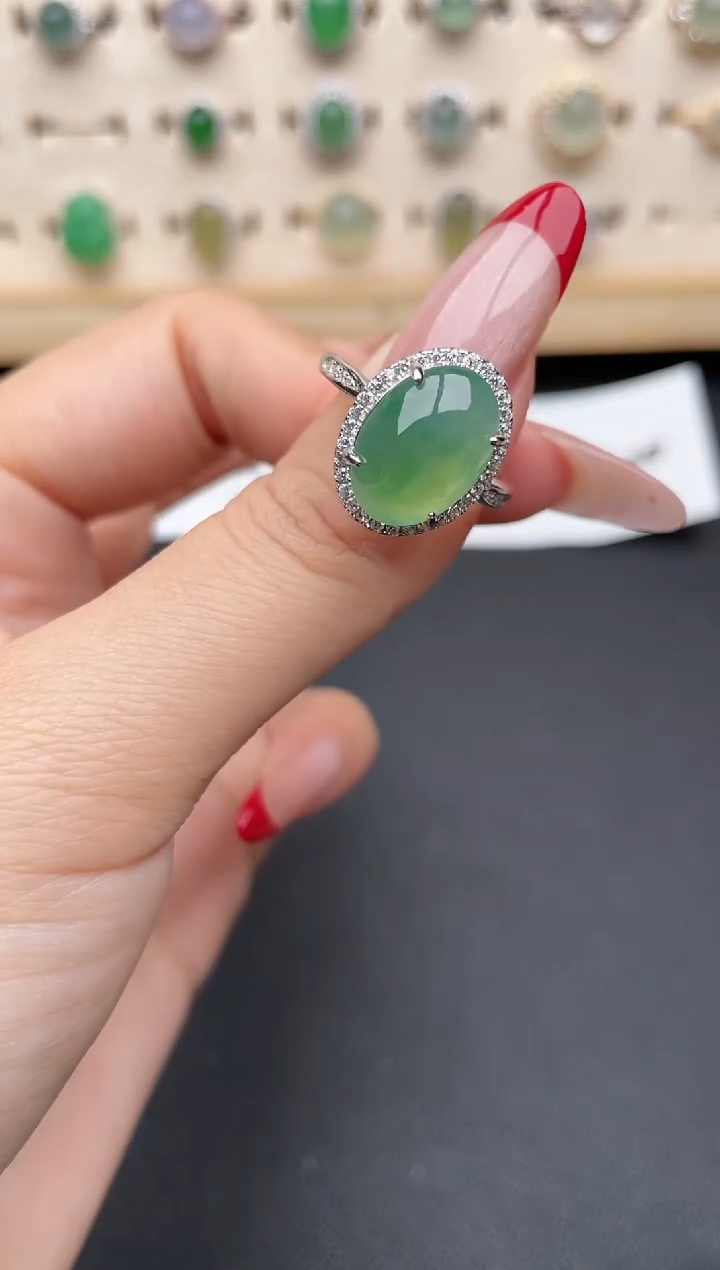 【闪购商品】翡翠戒指银S925镶嵌一物一证一礼盒