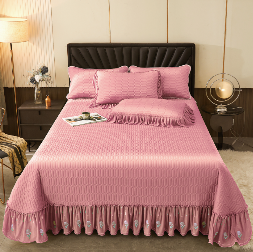 A类夏天专用凉感凉席床盖三件套可水洗机洗绗缝枕套花边可简约