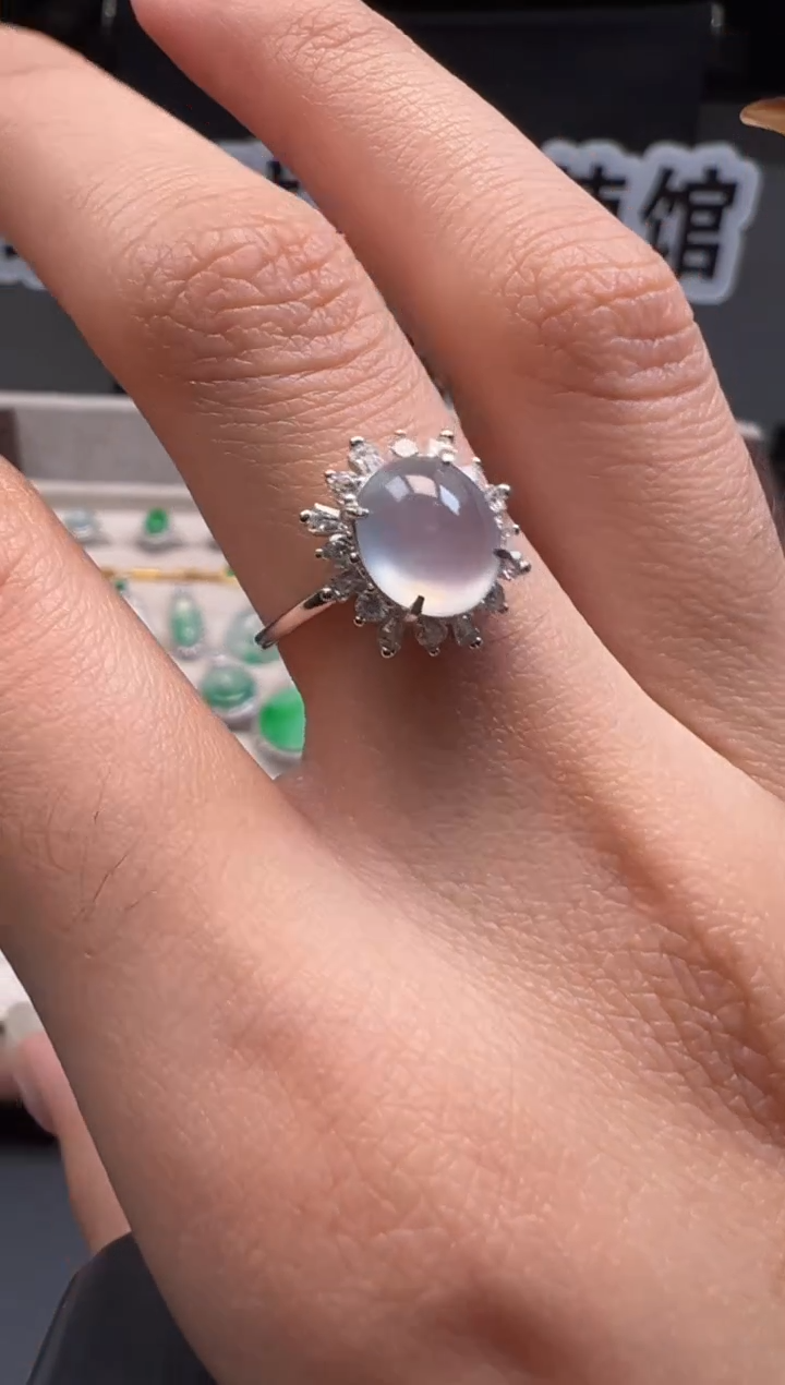 银S925镶嵌戒指翡翠 缅甸珠宝严选