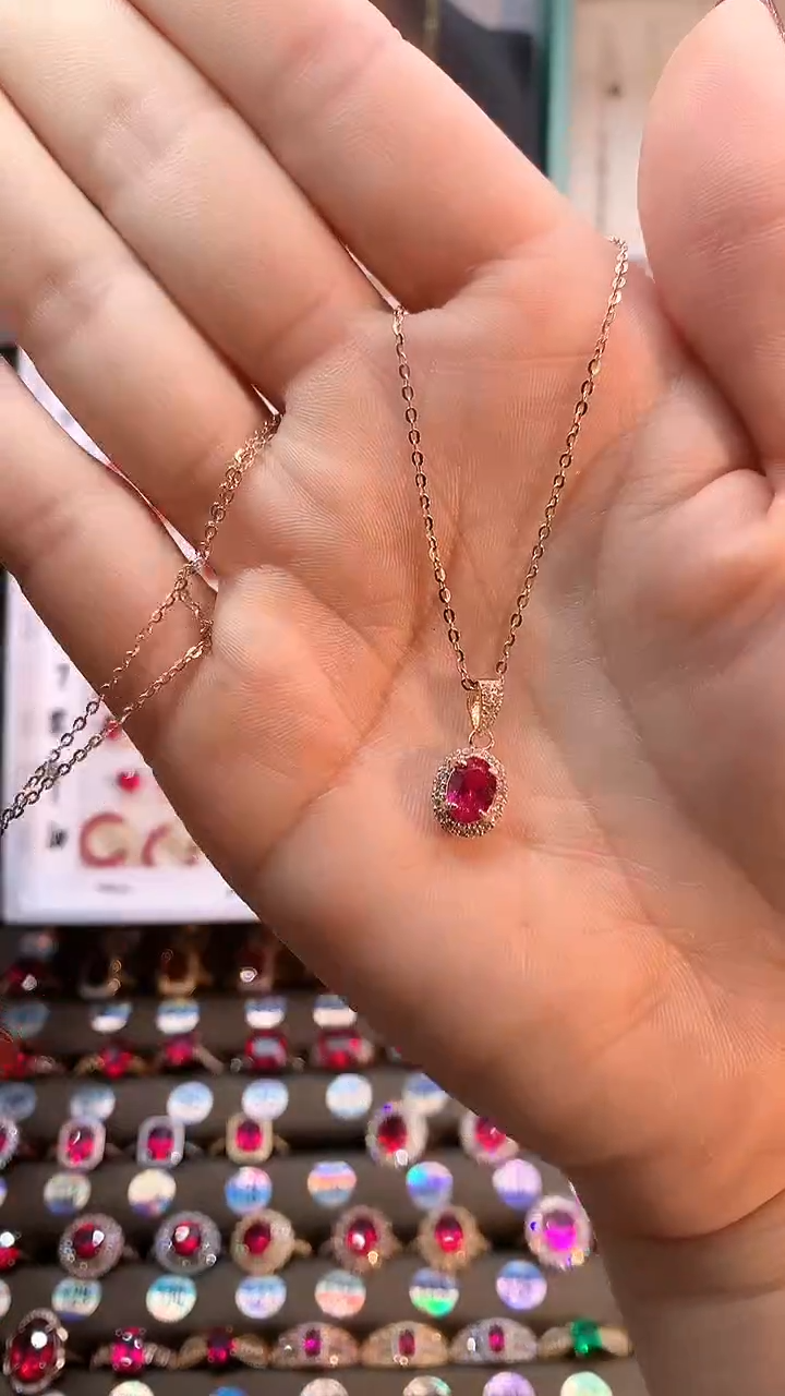 【闪购商品】红宝石吊坠(赠链)银S925镶嵌玫瑰金