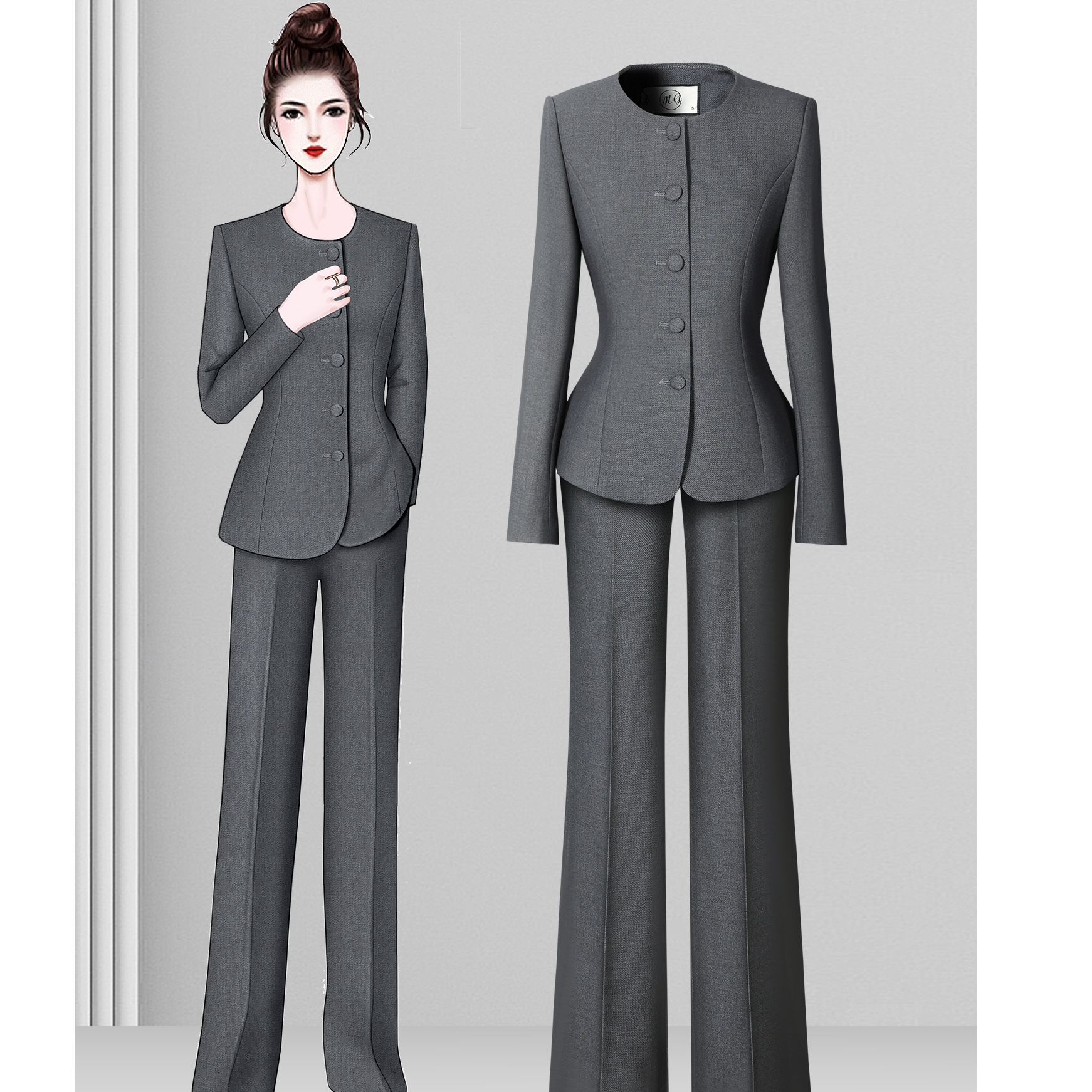 职业西装正装套装女秋冬气质干练灰色前台工装售楼部珠宝店X5299