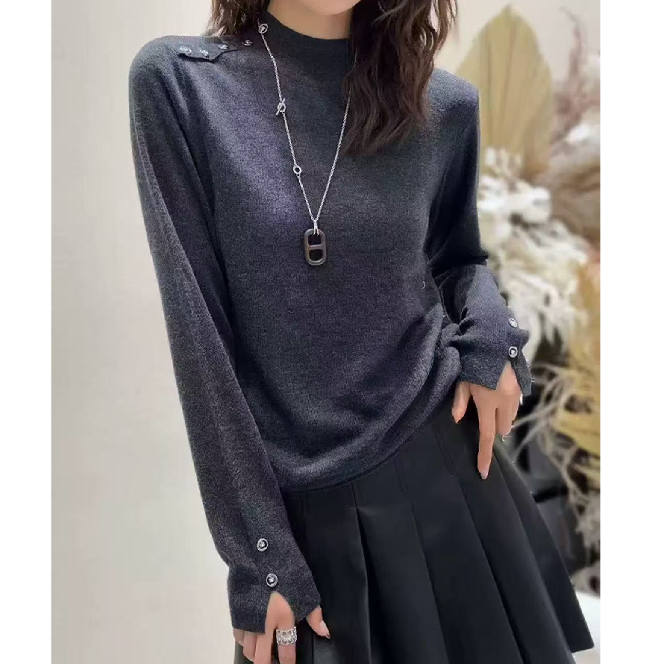 【锦衣服饰】DZG 08103韩系单肩扣安迪绒高领长袖针织衫