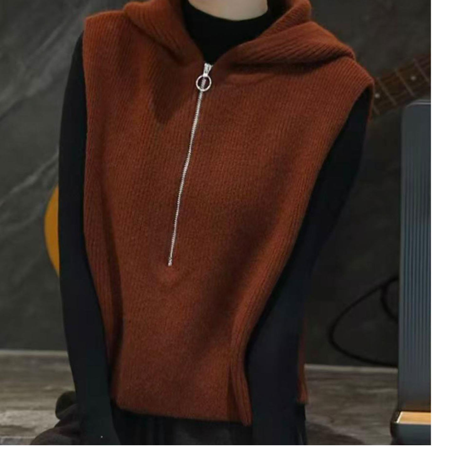 【松弛感】欧货高端纯色无袖针织马甲2025秋季连帽设计感马夹上衣女