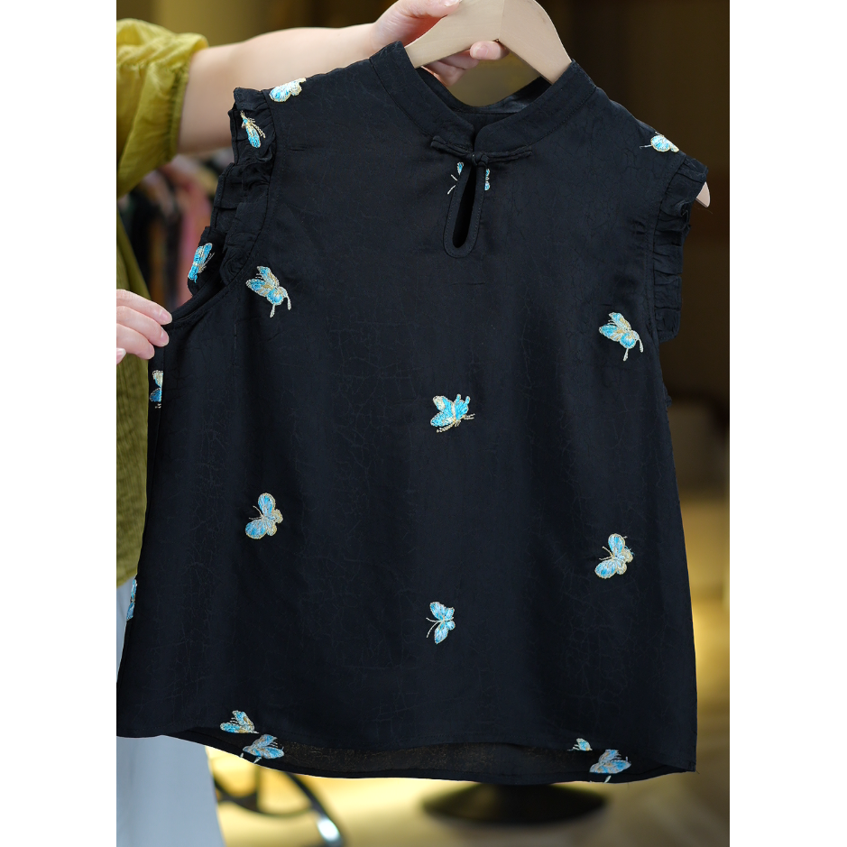 蝶梦《非遗美学》1392新中式国风立领盘扣时尚无袖上衣