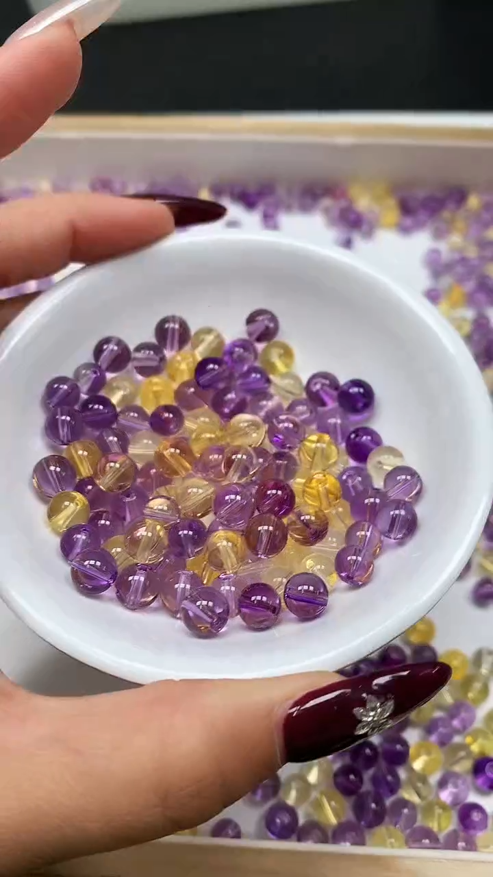 未镶嵌珠宝半成品水晶M5801 紫黄水晶7+mm10个6.8元