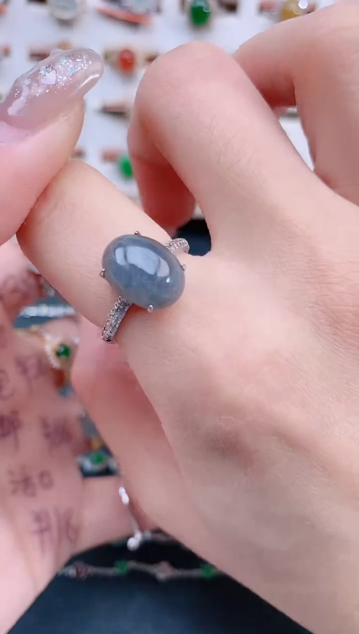 银S925镶嵌戒指翡翠天然翡翠
