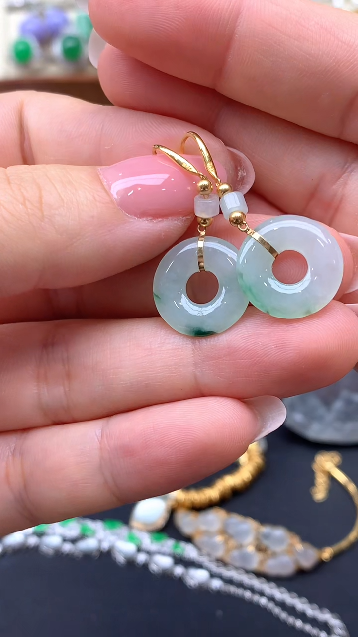 【闪购商品】翡翠耳饰18K金镶嵌126-天然翡翠