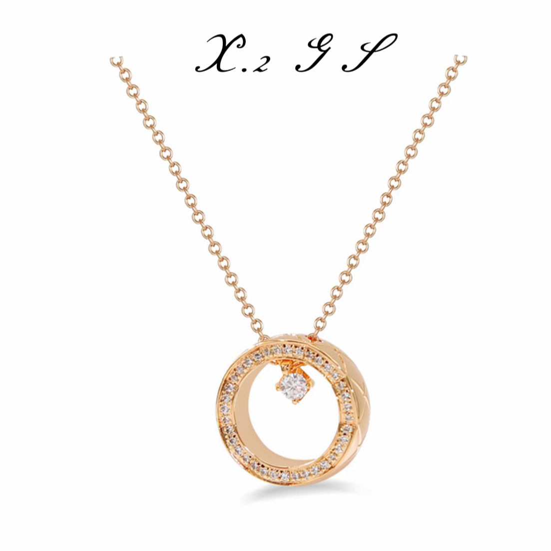 合金项链 X·2高奢 小众精致款 菱格纹小圆饼单钻 项链 T67