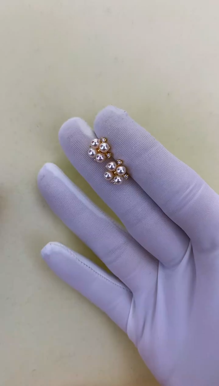 银S925镶嵌DA海水珍珠 GD228 耳钉 3-4